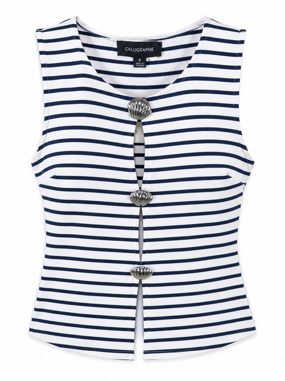 Calligraphie‎ Nautical Stripe Shell Button Top Coastal Grandmillennial Small
